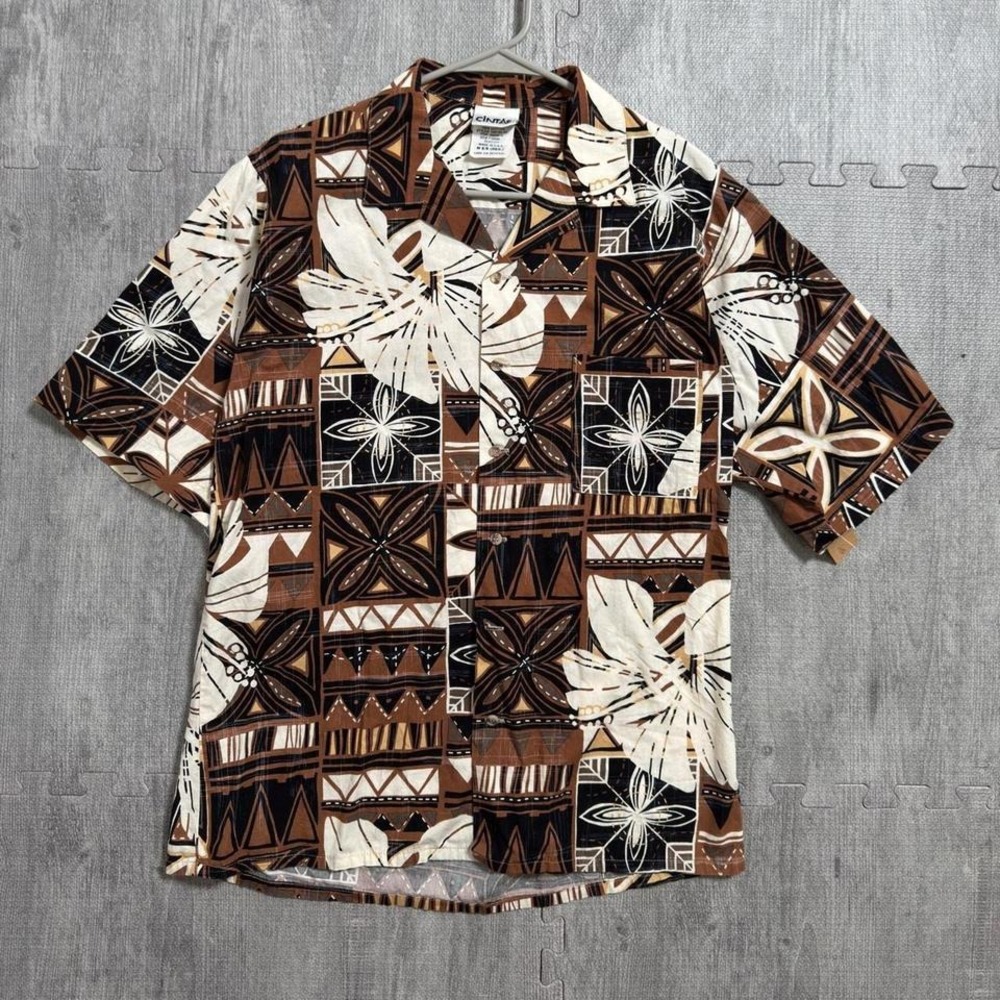 Vintage Cintas Hawaiian Floral Geometric Short Sleeve Shirt Men's Medium‎